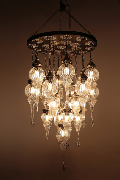 De Luxe Nickel Color Chandelier with 21 Special Pyrex Glasses